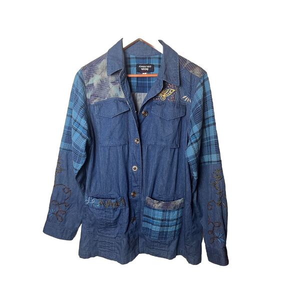 Johnny Was Sz Medium Moonlight Denim Blue Tie-Dye Patchwork Shirt Jacket - Picture 3 of 9